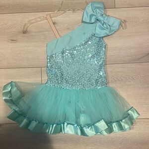 Turquoise Sequin Kids Dance Costume